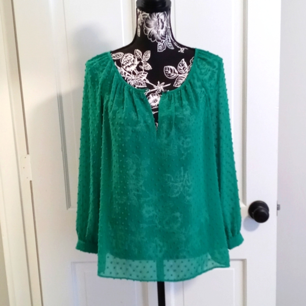 💚J. Crew💚 - Kelly Green Textured Circles Sheer Top